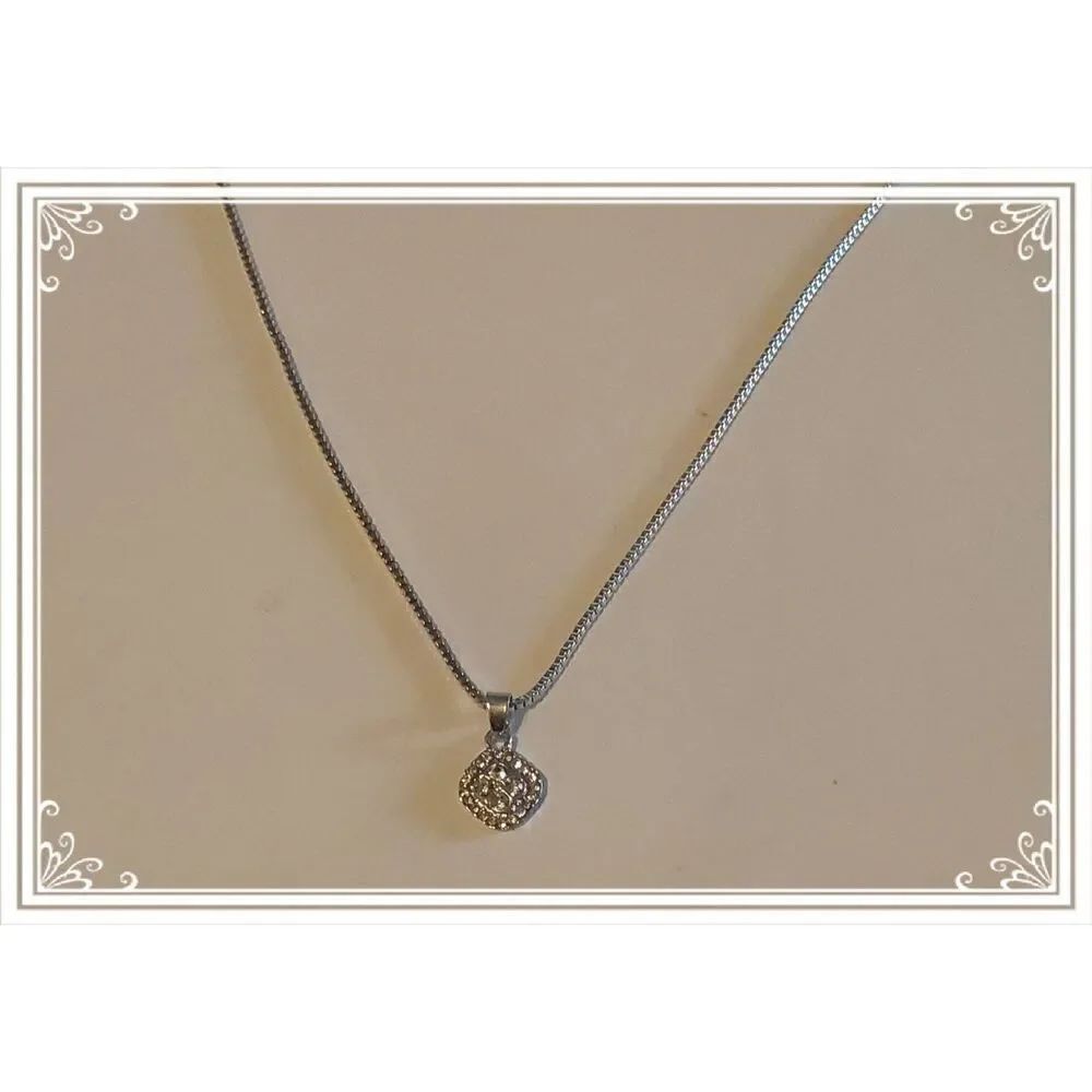Pretty Silver Round Pave White Sapphire Pendant Necklace